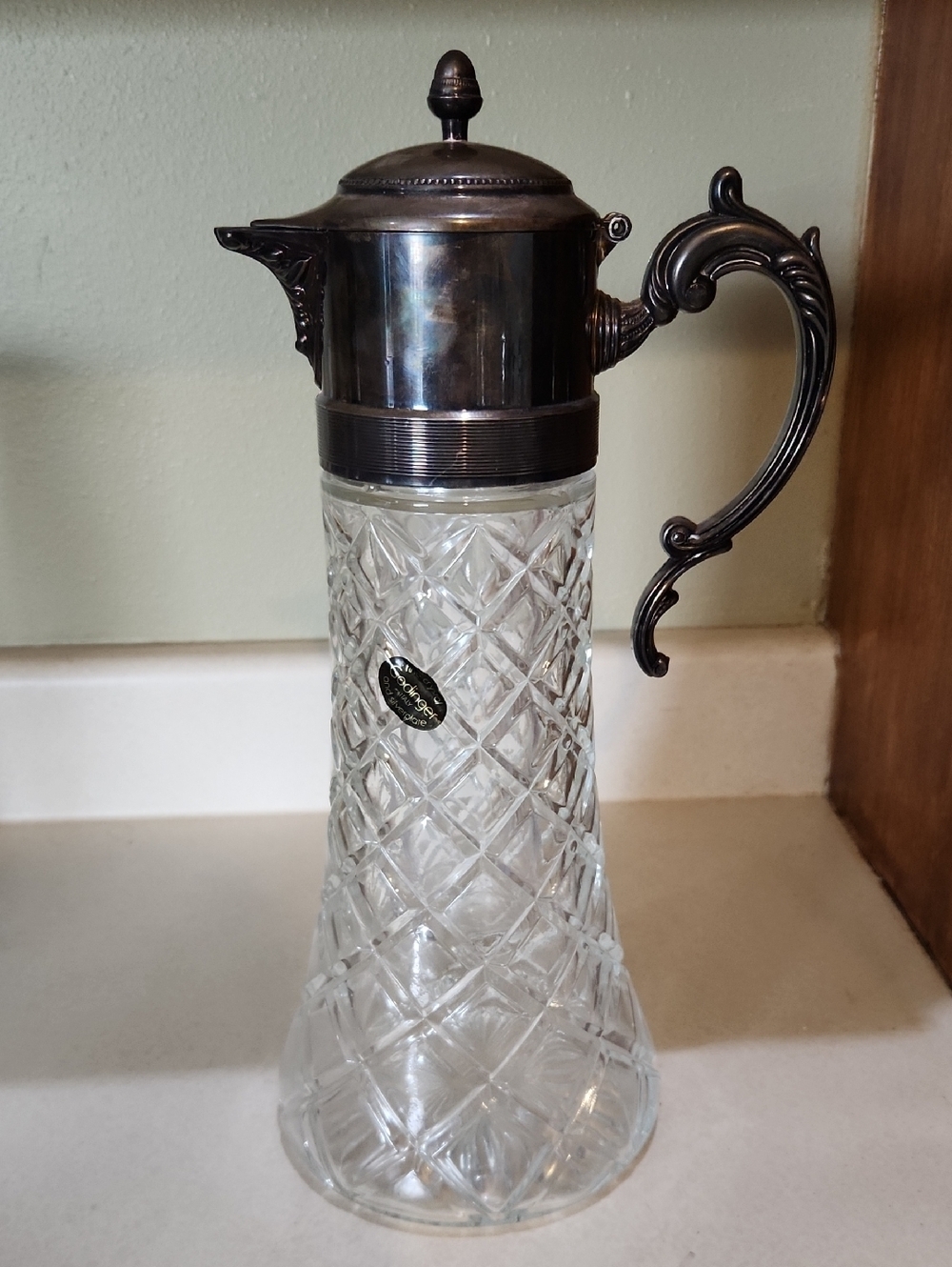 VTG Godinger Cut Lead Crystal Pitcher (Decanter) with Silver-plated Lid & Handle